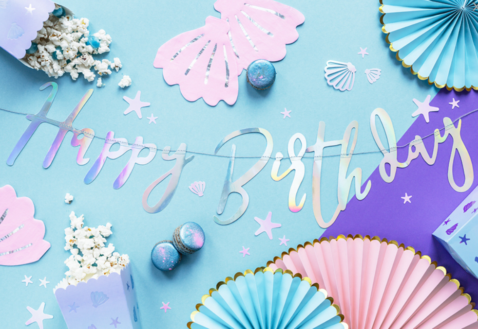 Guirlande en carton happy birthday iridescent 16,5 x 62 cm