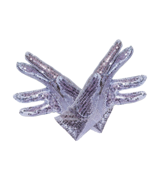 Gants courts argent à paillettes adulte
