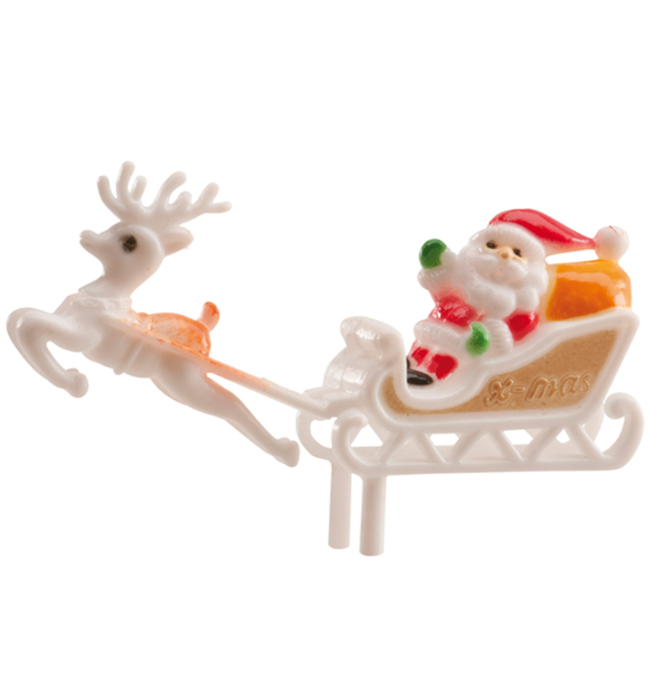 Décoration de gâteau Père Noël et son traîneau 6 cm