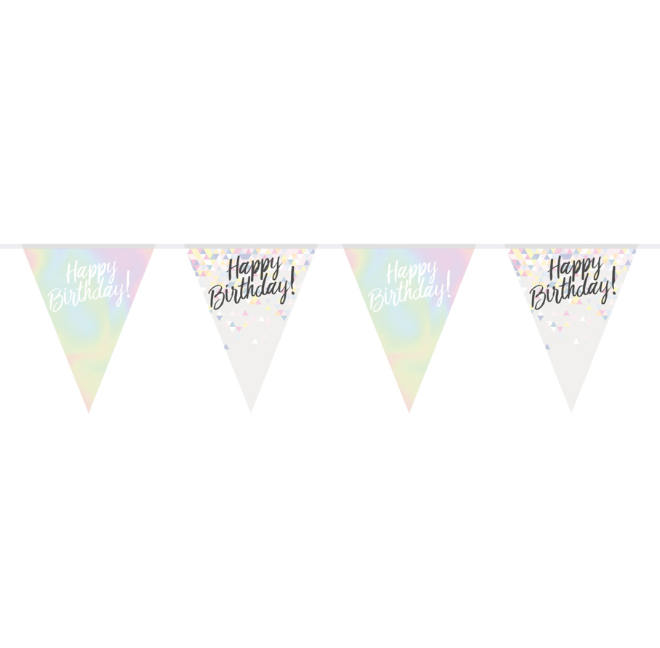 Guirlande fanions en plastique Happy Birthday irisée 4 m