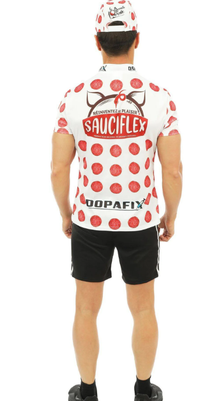 Déguisement cycliste blanc et rouge Sauciflex homme
