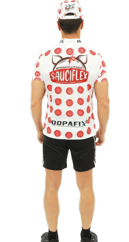 Déguisement cycliste blanc et rouge Sauciflex homme