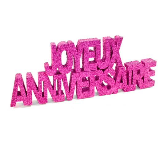 Décoration table Joyeux Anniversaire fuchsia