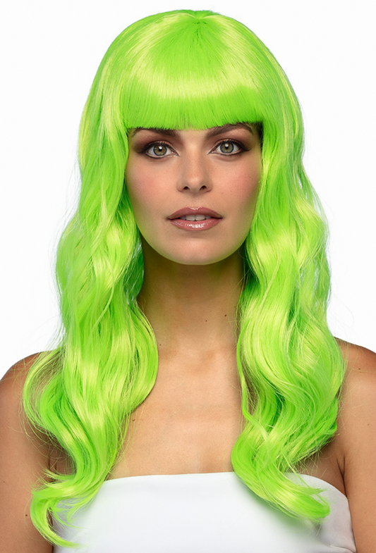 Perruque longue verte fluo femme