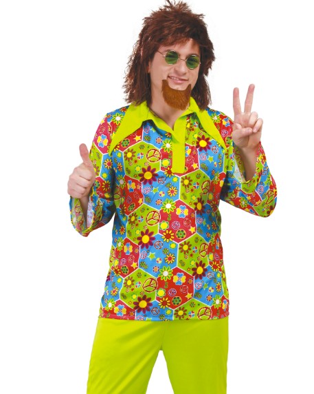 Déguisement hippie vert avec symboles colorés homme