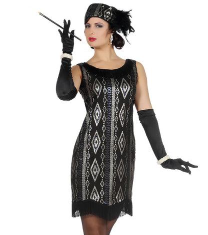 Déguisement Charleston noir et argent à sequins luxe femme