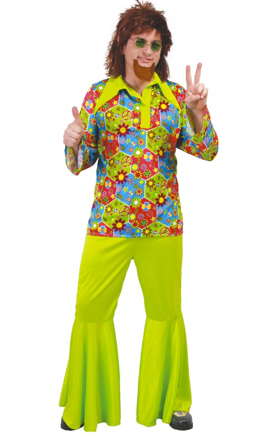 Déguisement hippie vert avec symboles colorés homme