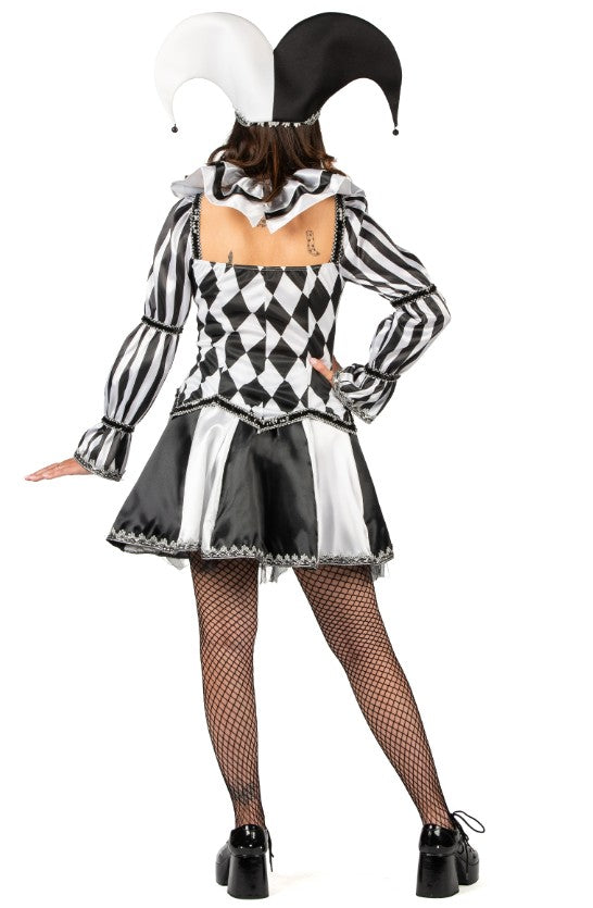 Déguisement bouffon diabolique noir et blanc luxe femme