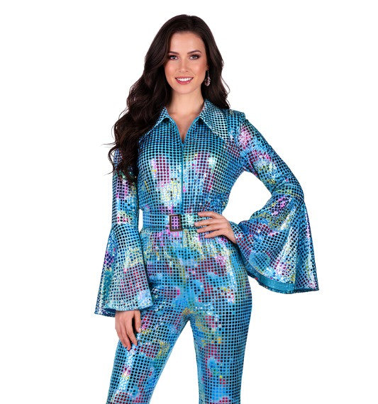 Combinaison femme disco turquoise haut de gamme