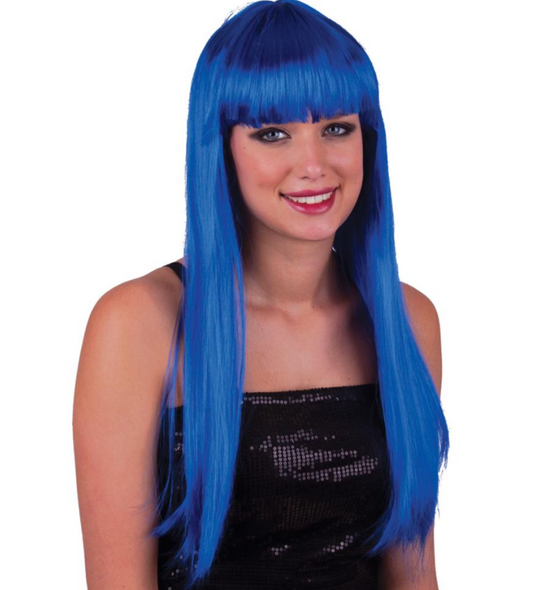 Longue perruque bleu foncé