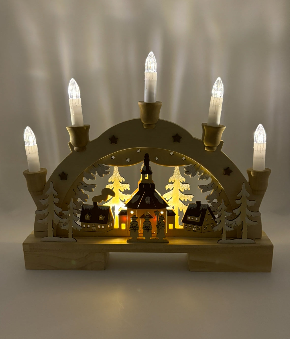 Arc de lumière église avec 5 LED en bois naturel (L/H/P) 32x27x5cm