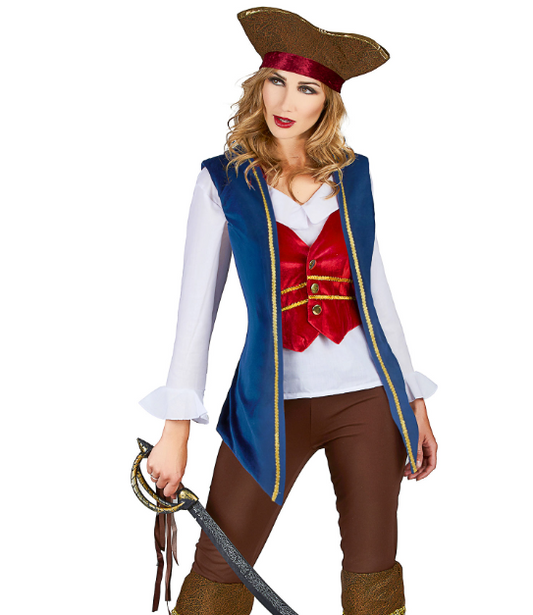 Déguisement pirate velours bleu et prune femme