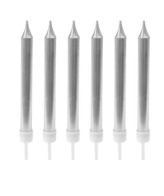 Bougies d'anniversaire argentées métallisées 7 cm