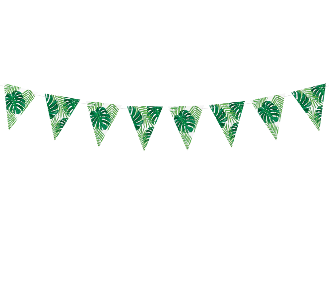 Guirlande de fanions en carton feuilles tropicales 15 cm x 1,3 m