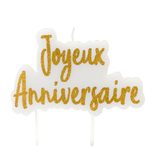 Bougie sur pique joyeux anniversaire dorée pailletée 8 x 5 cm