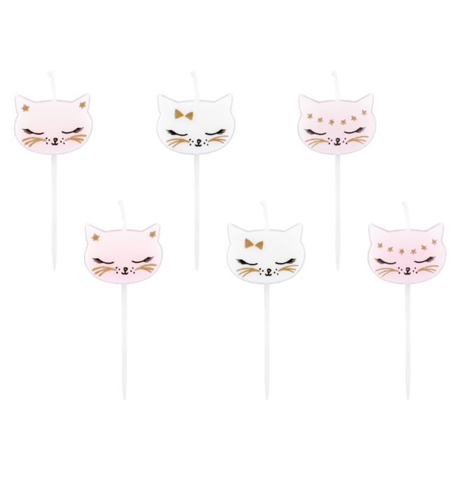Bougies d'anniversaire chaton blanches et roses 2 cm