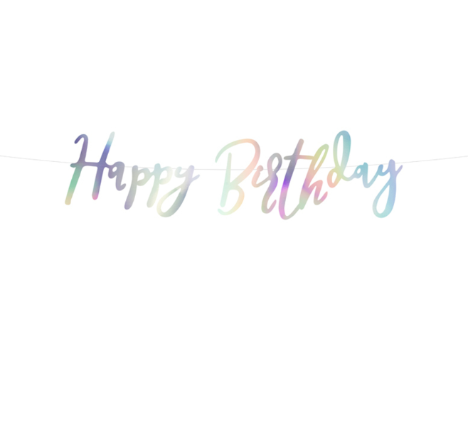 Guirlande en carton happy birthday iridescent 16,5 x 62 cm