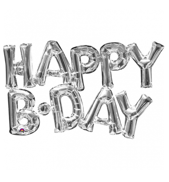 Ballon aluminium lettres Happy Birthday argent 76 cm