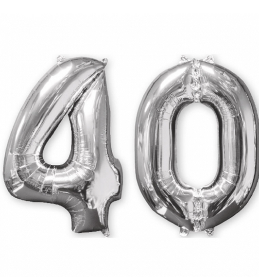 Lot de 2 ballons aluminium chiffre 40 argent 66 cm
