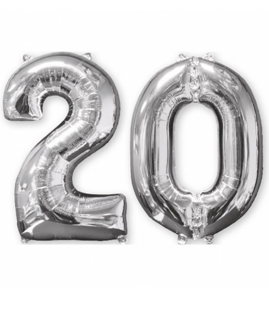 Ballons aluminium chiffre 20 argent 66 cm