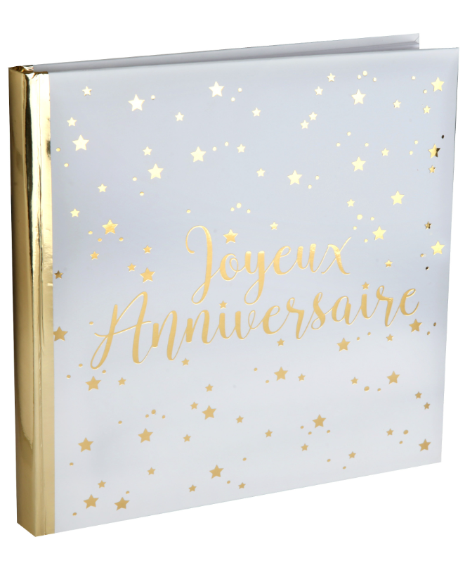 Livre d'or Joyeux Anniversaire métallisé blanc et doré 24 x 24 cm