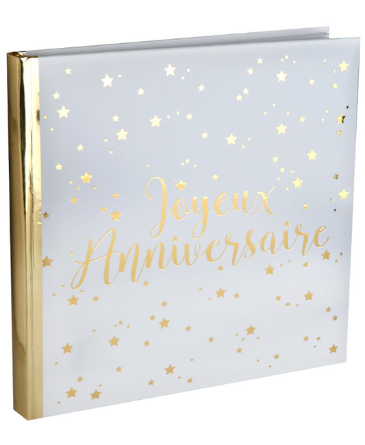 Livre d'or Joyeux Anniversaire métallisé blanc et doré 24 x 24 cm