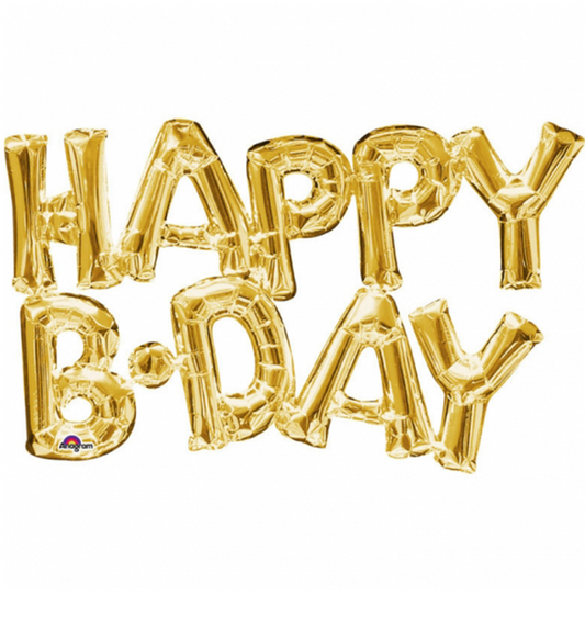 Ballon aluminium lettres Happy Birthday doré