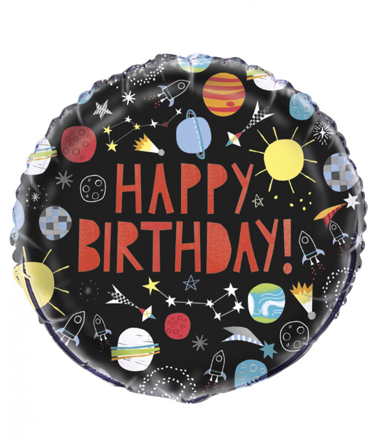 Ballon en aluminium happy birthday univers noir 45 cm