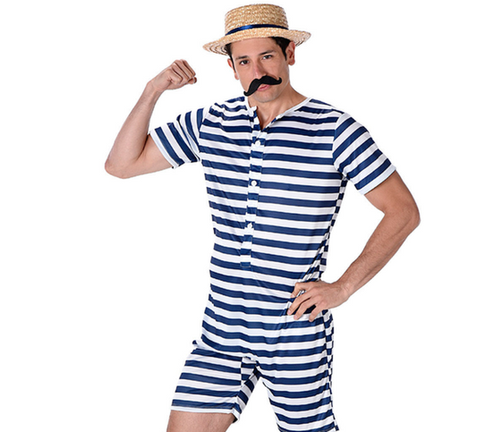 Déguisement Maillot de bain rétro rayé bleu et blanc homme