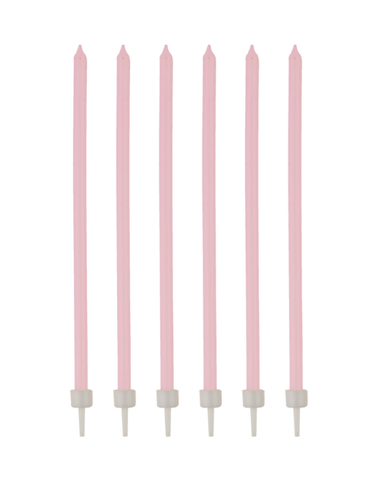 Bougies fines rose pâle avec bobèches 12 cm