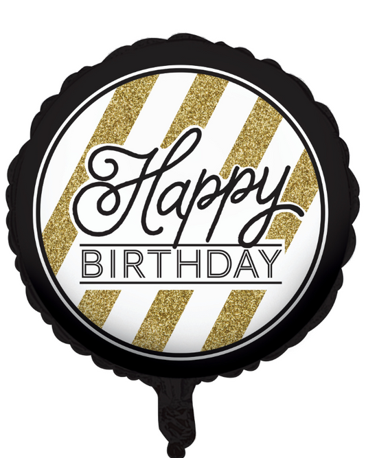 Ballon aluminium Happy Birthday noir et or 46 cm