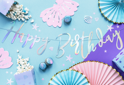 Guirlande en carton happy birthday iridescent 16,5 x 62 cm
