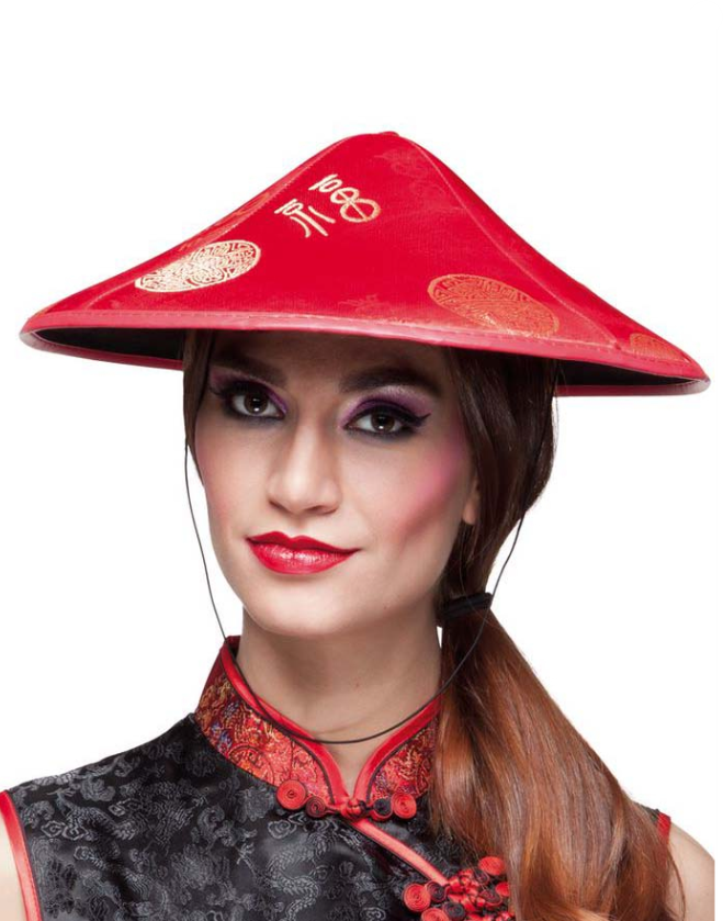 Chapeau chinois rouge adulte