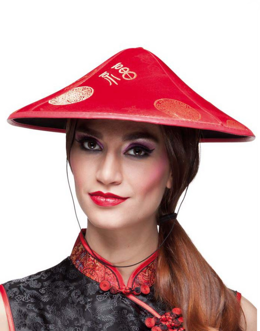 Chapeau chinois rouge adulte