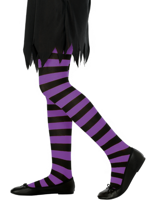 Collants rayés violet et noir fille