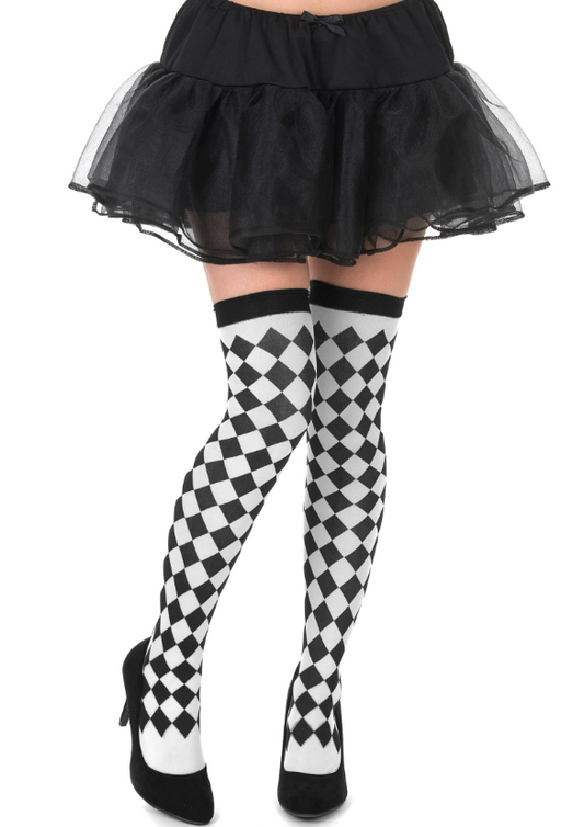 Bas damier noir et blanc femme