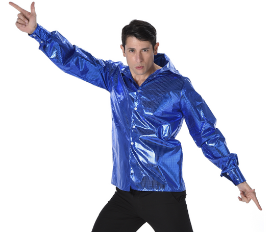 Chemise disco à sequins bleus homme