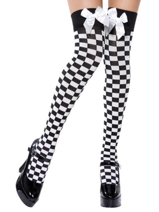 Bas damier avec noeud blanc femme