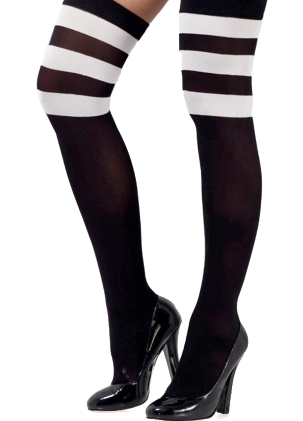 Bas noirs opaques avec rayures blanches femme