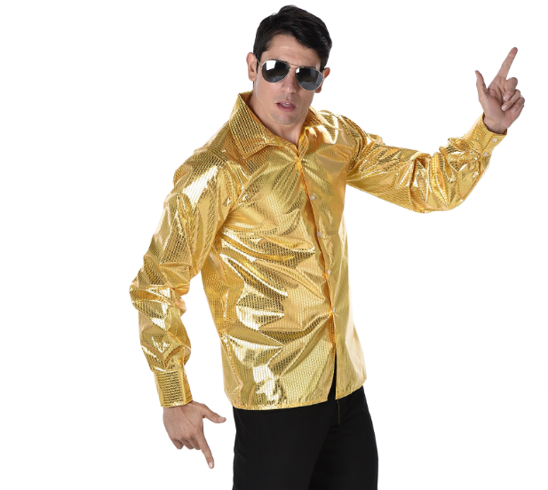 Chemise disco à sequins dorés homme