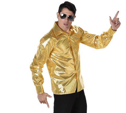 Chemise disco à sequins dorés homme