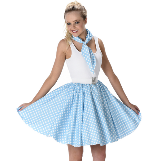 Déguisement années 50 bleu clair à pois femme