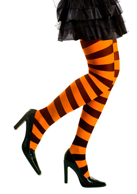 Collants rayés orange et noirs adulte