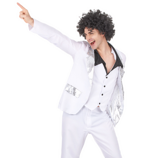 Déguisement disco homme blanc et argent