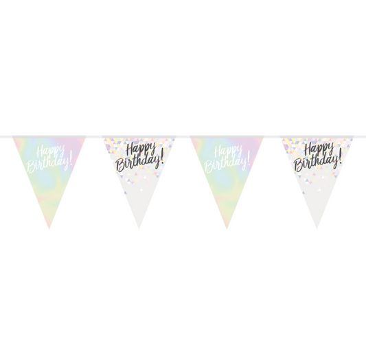 Guirlande fanions en plastique Happy Birthday irisée 4 m