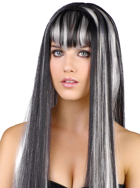 Perruque longue noire et blanche femme