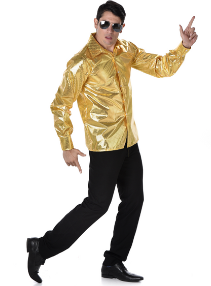 Chemise disco à sequins dorés homme