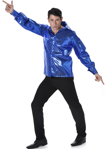 Chemise disco à sequins bleus homme