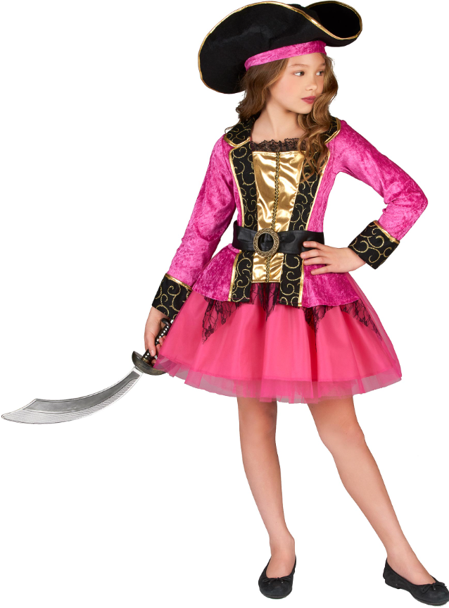 Déguisement Pirate rose et or fille