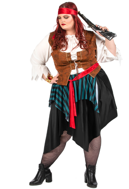 Déguisement pirate rayé bleu et noir grande taille femme